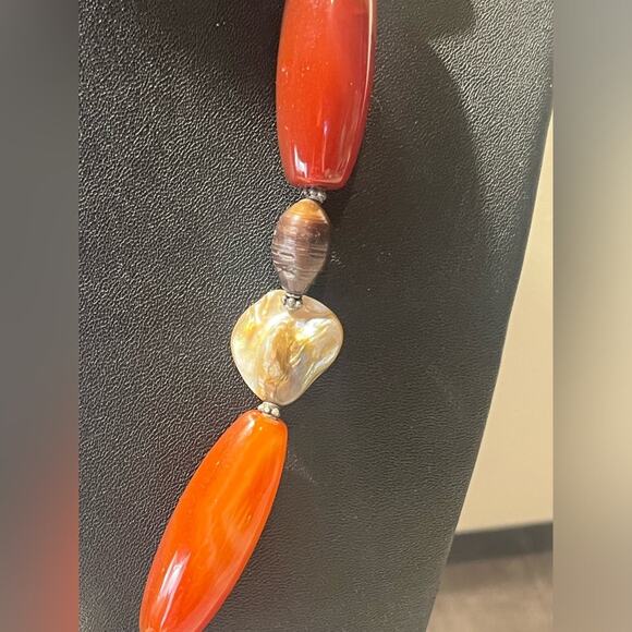 Donna Dressler Sterling Silver blister pearl red jasper necklace - Picture 3 of 8